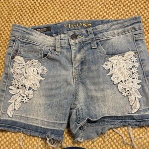 Vigoss Blue Denim Shorts with White Lace Accents